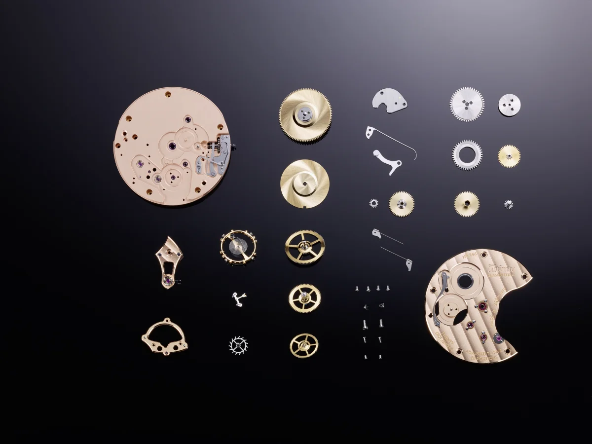 Caliber 617 exploded view — all 171 components laid out