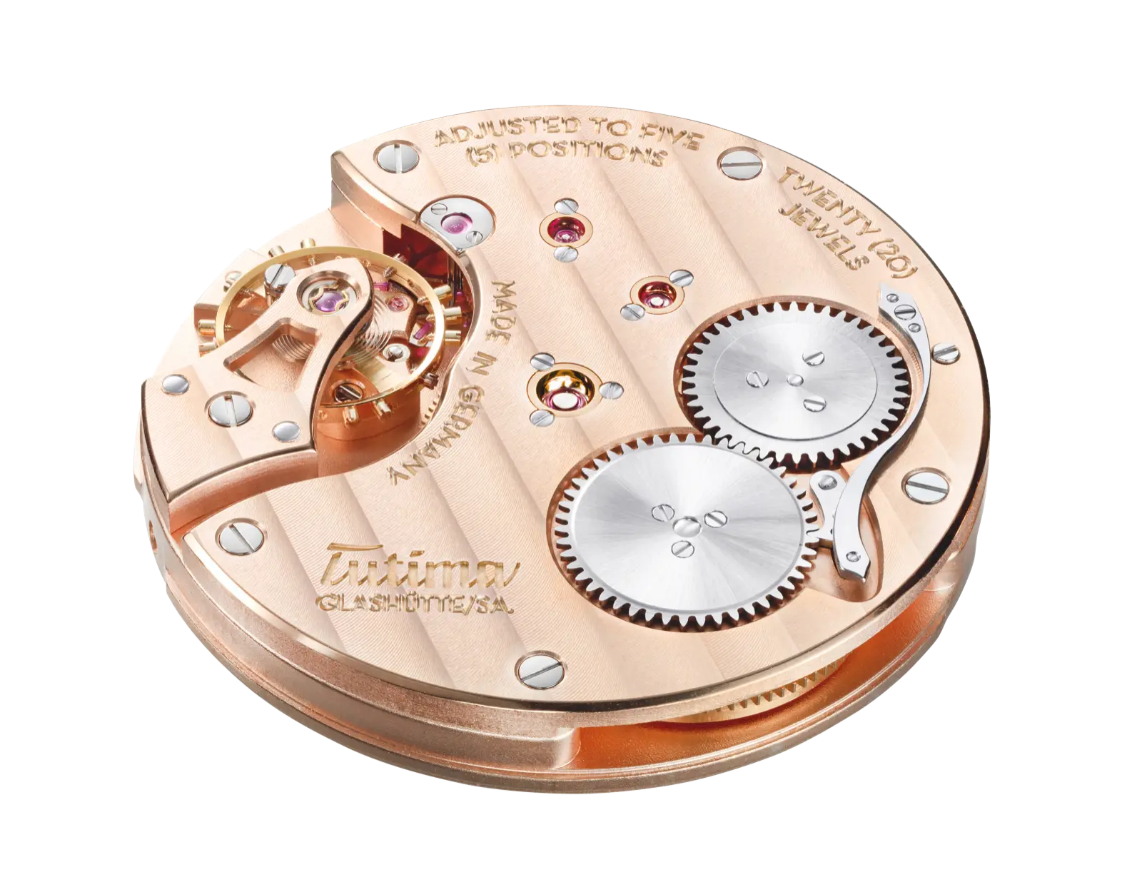 Cal. 617 hand-wound movement — Glashütte stripes, rose gold, 20 jewels, adjusted to five positions