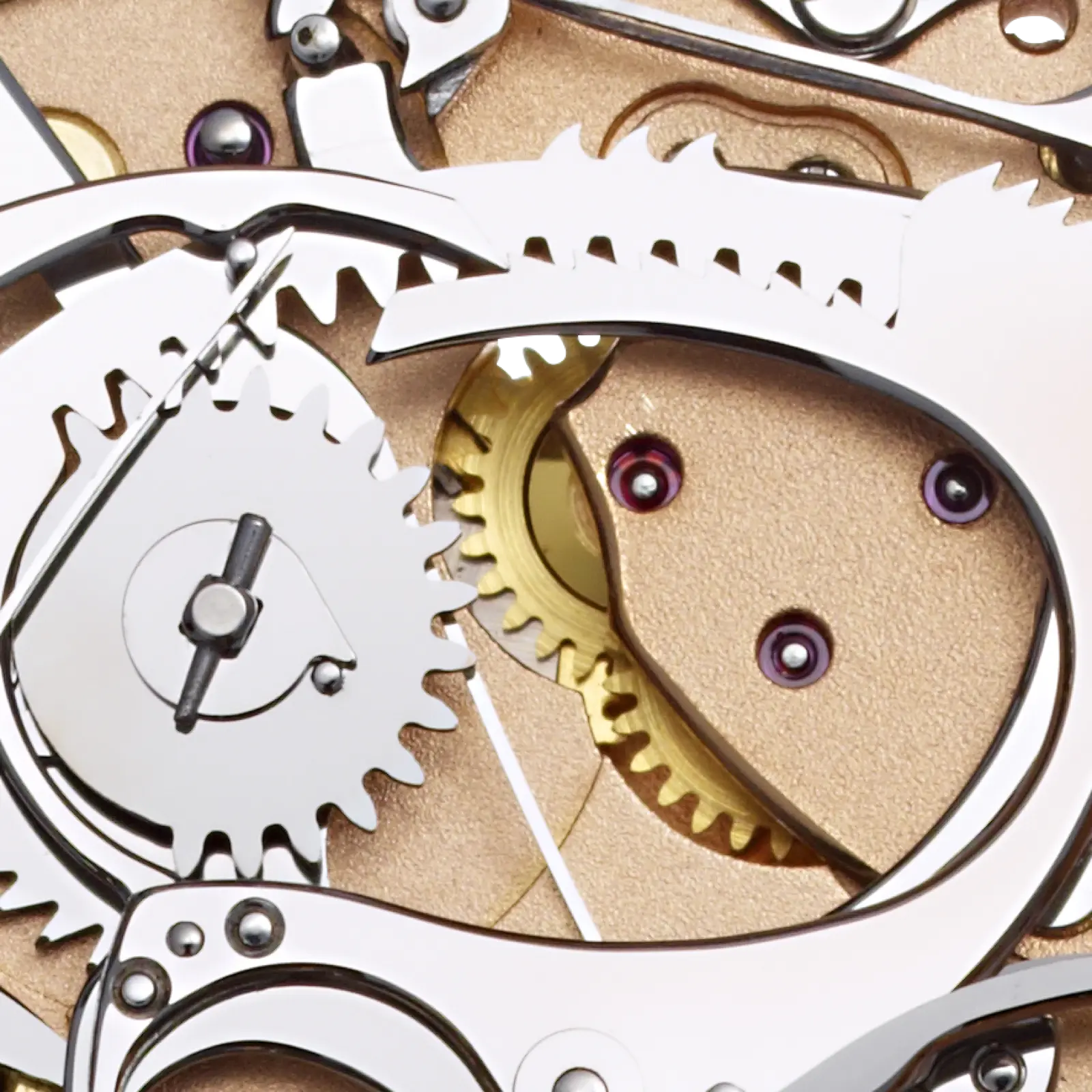 Caliber 800 — click spring and winding mechanism, frosted rose gold plate with jewel bearing