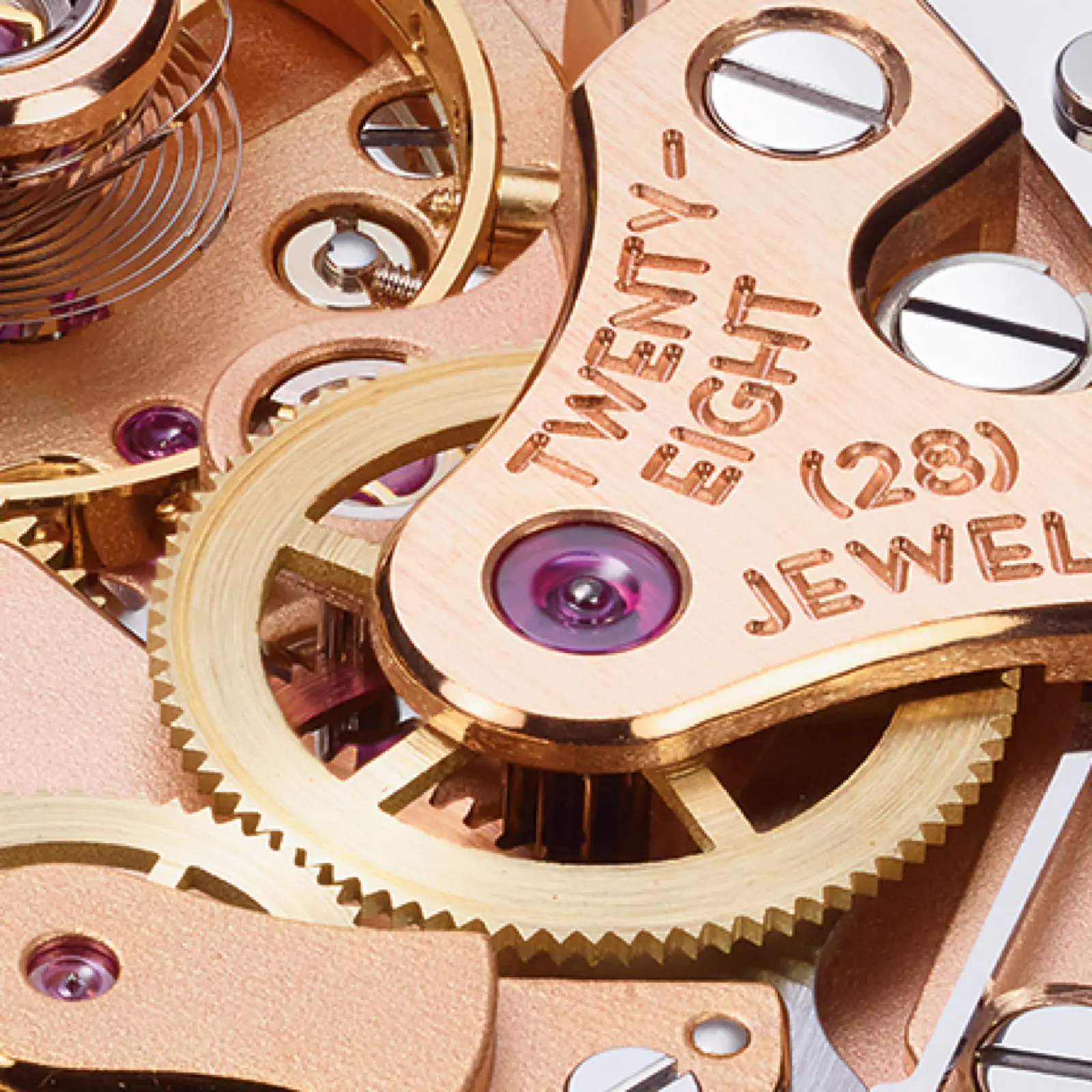 Caliber T659 — Twenty-Eight (28) Jewels engraving, jewel bearing and gear wheels