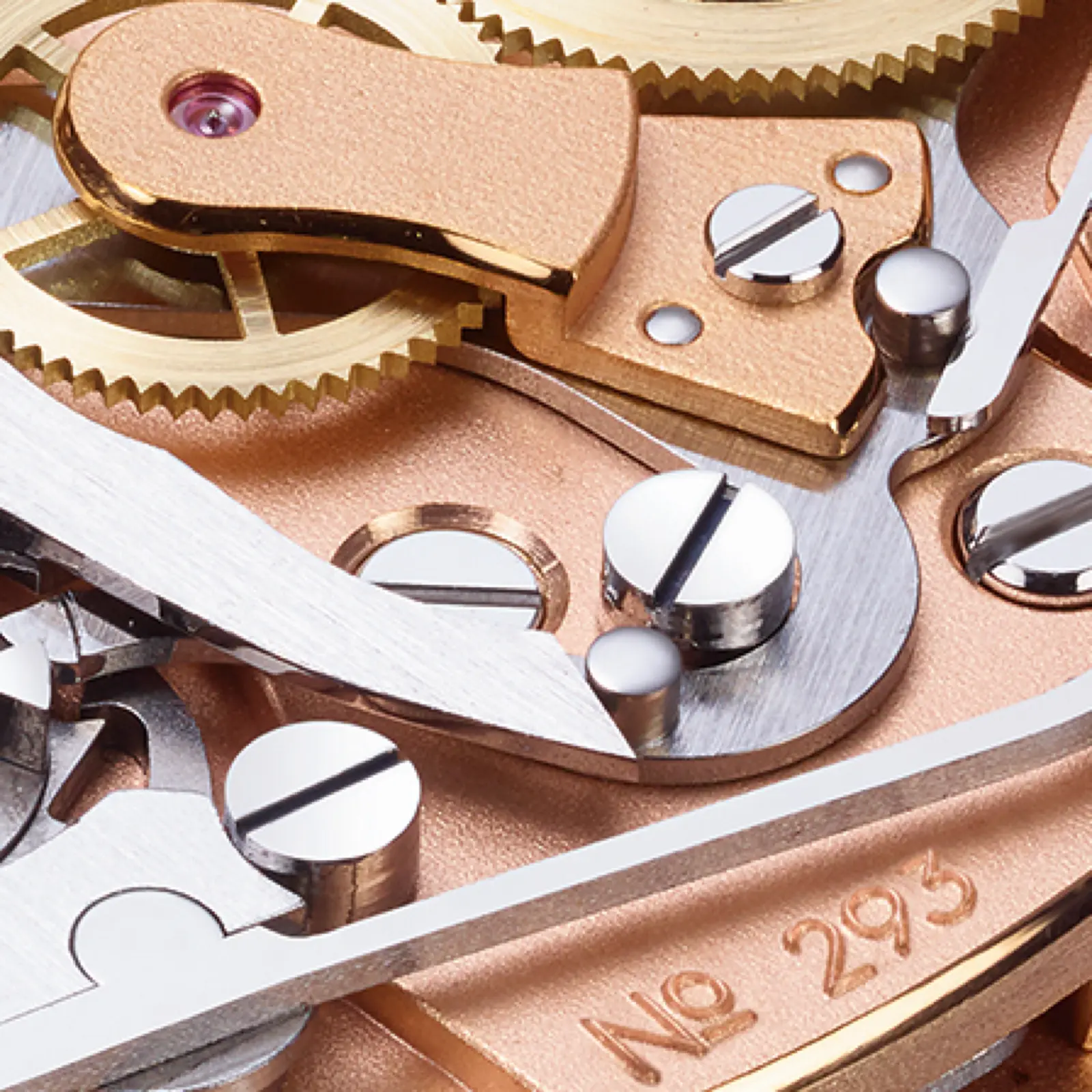Caliber T659 — No. 293 serial number engraving, polished steel screws and click spring